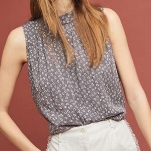 Anthropologie Gray Floral Blouse